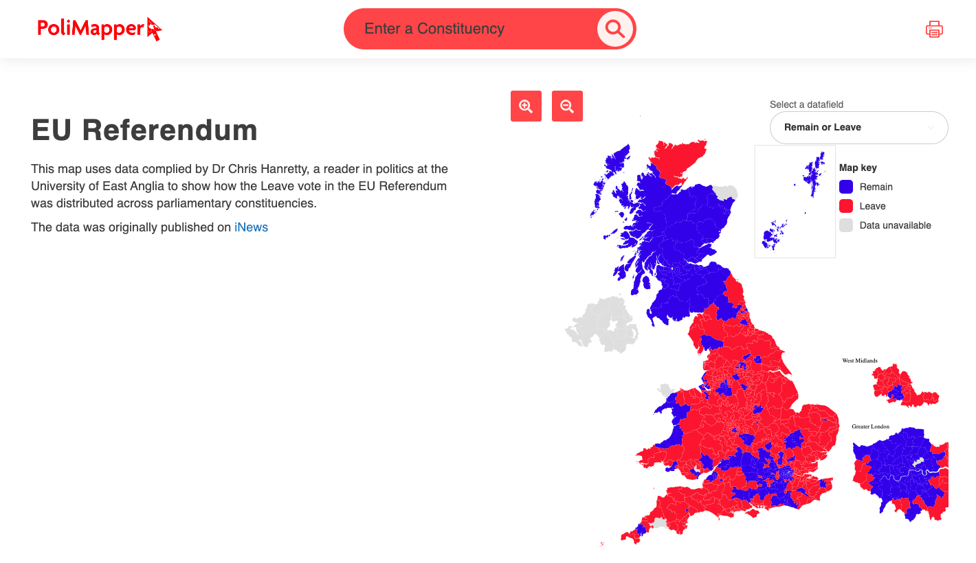 Polimapper | EU Referendum vote by parliamentary constituency