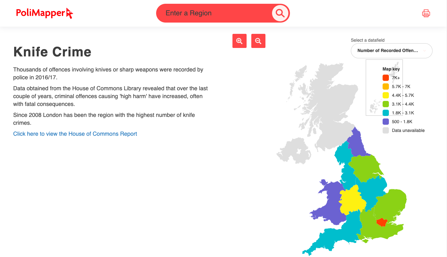 Polimapper | Knife crime rates in England and Wales