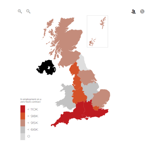 Polimapper | Zero hours contracts by region
